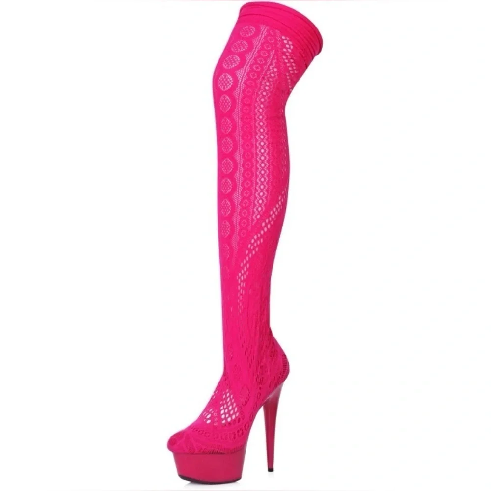 🦋B2G1🦋ELLIE SHOES 6" FUCHSIA Stiletto Stocking Thigh High Boot | 609-MEI | - Picture 1 of 4